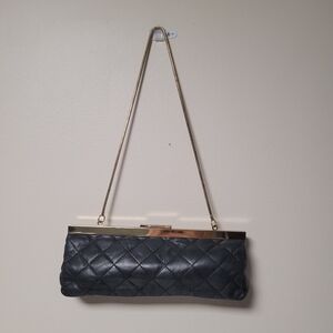 Calvin Klein Collection Black Quilted Evening Clutch with Gold Chain Purse